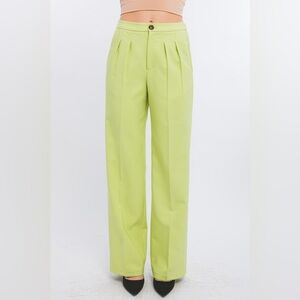 Love Tree Lime Green Pleated Wide Leg Trousers